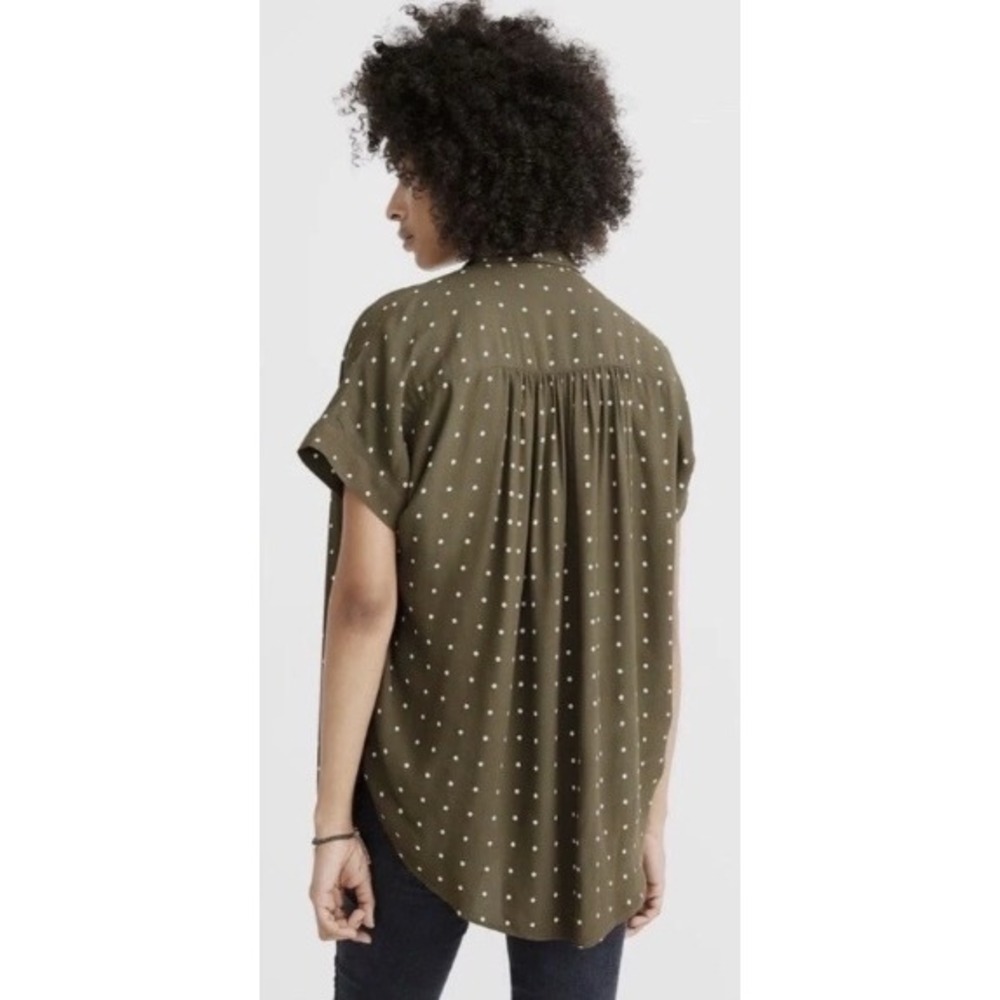 Madewell Olive Green Polka Dot Blouse | Draped Henley Top | Size XS - Picture 10 of 10
